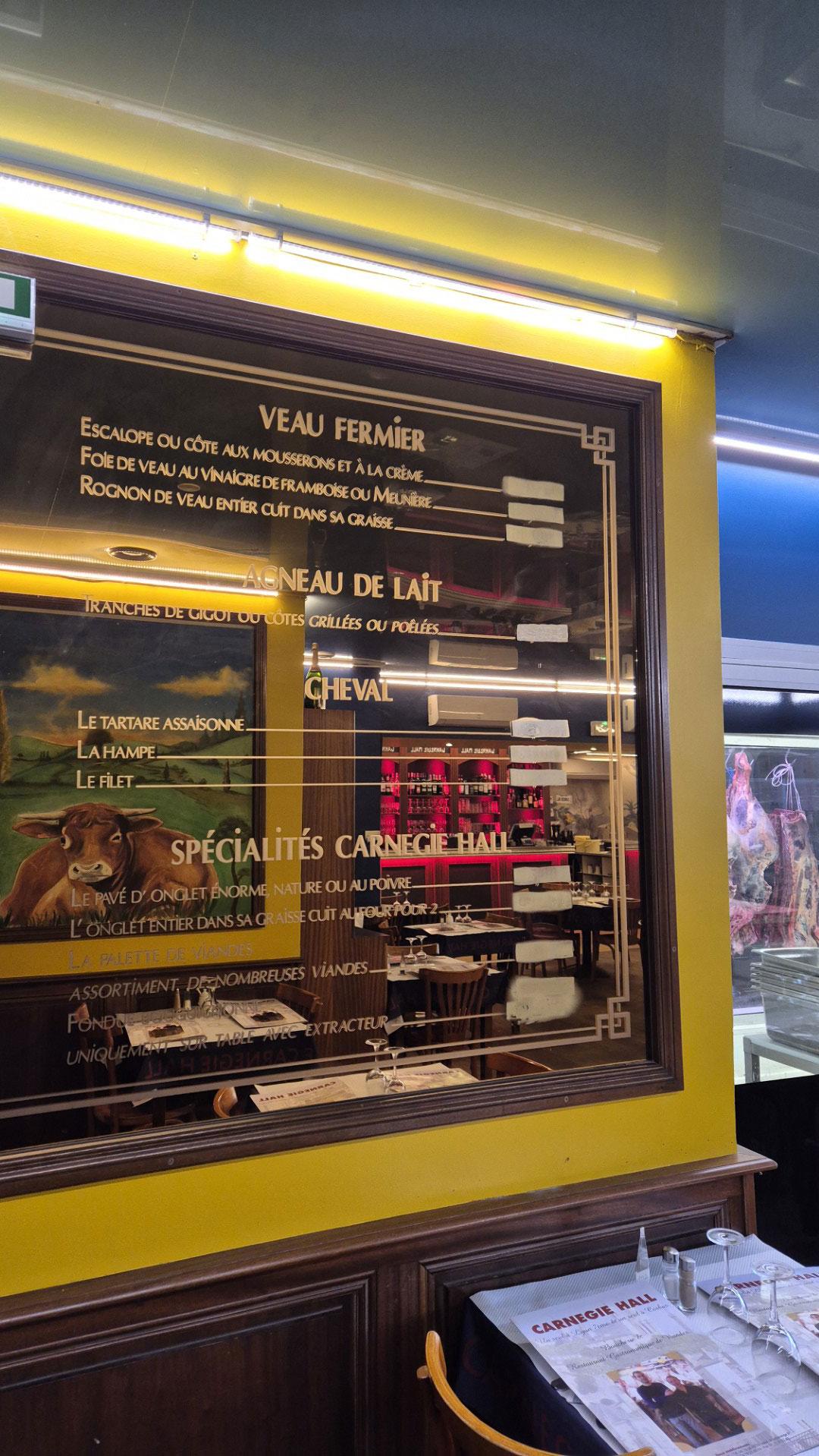 La carte de notre restaurant de viande à Lyon - Le Carnegie Hall